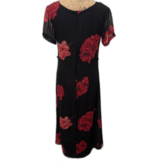 Vintage 90s Lola P Midi Dress Black Rose‎ Dark Floral Romantic Grunge Size 10 - Picture 6 of 7